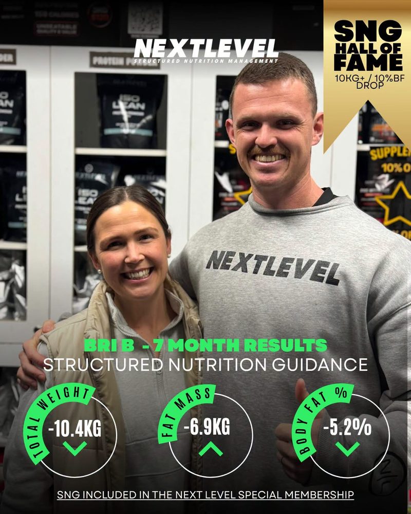 Bri B, 7 month results: -10.4kg body weight, -6.9kg fat mass, -5.2% body fat