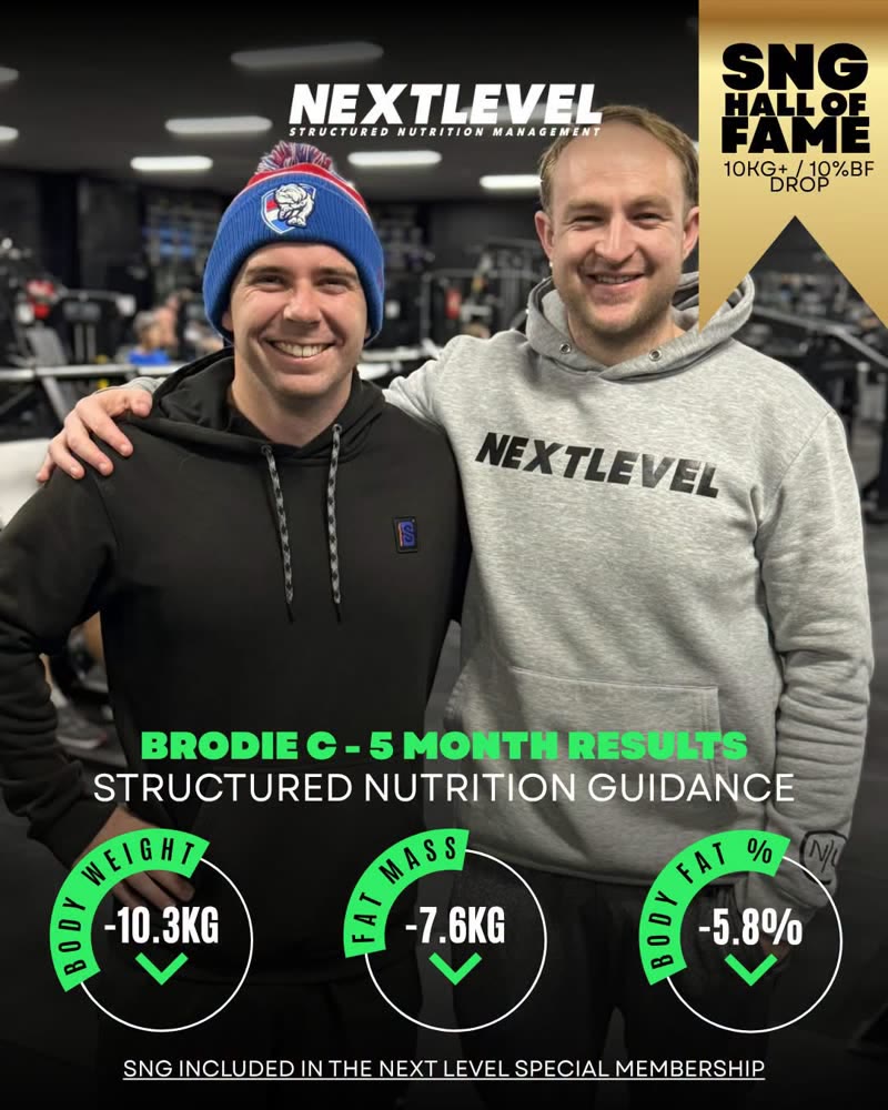 Brodie C, 5 month results: -10.3kg body weight, -7.6kg fat mass, -5.8% body fat
