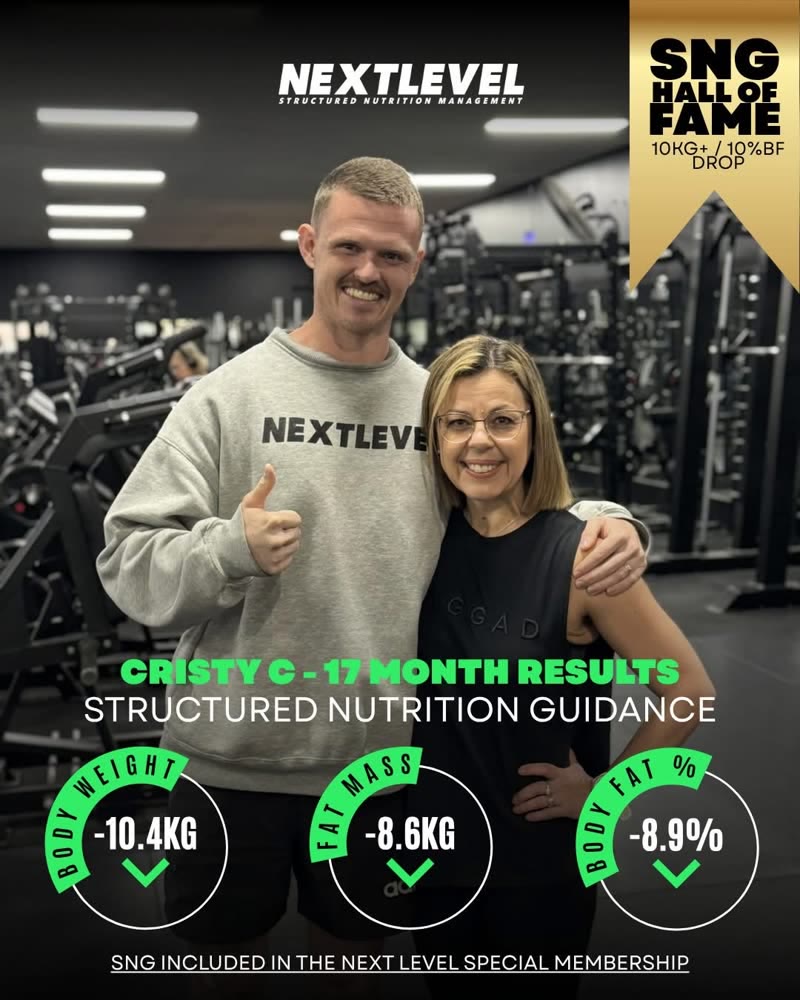 Cristy C, 17 month results: -10.4kg body weight, -8.6kg fat mass, -8.9% body fat