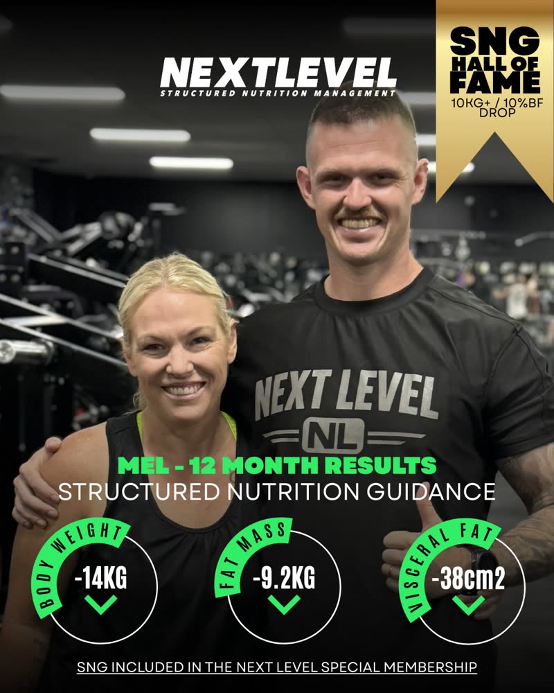 Mel, 12 month results: -14kg body weight, -9.2kg fat mass, -38cm2 visceral fat