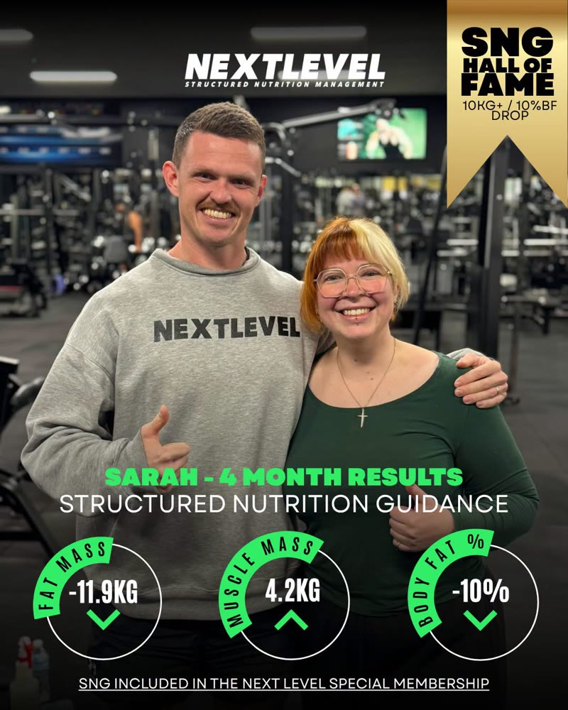 Sarah, 4 month results: -11.9kg fat mass, +4.2kg muscle mass, -10% body fat