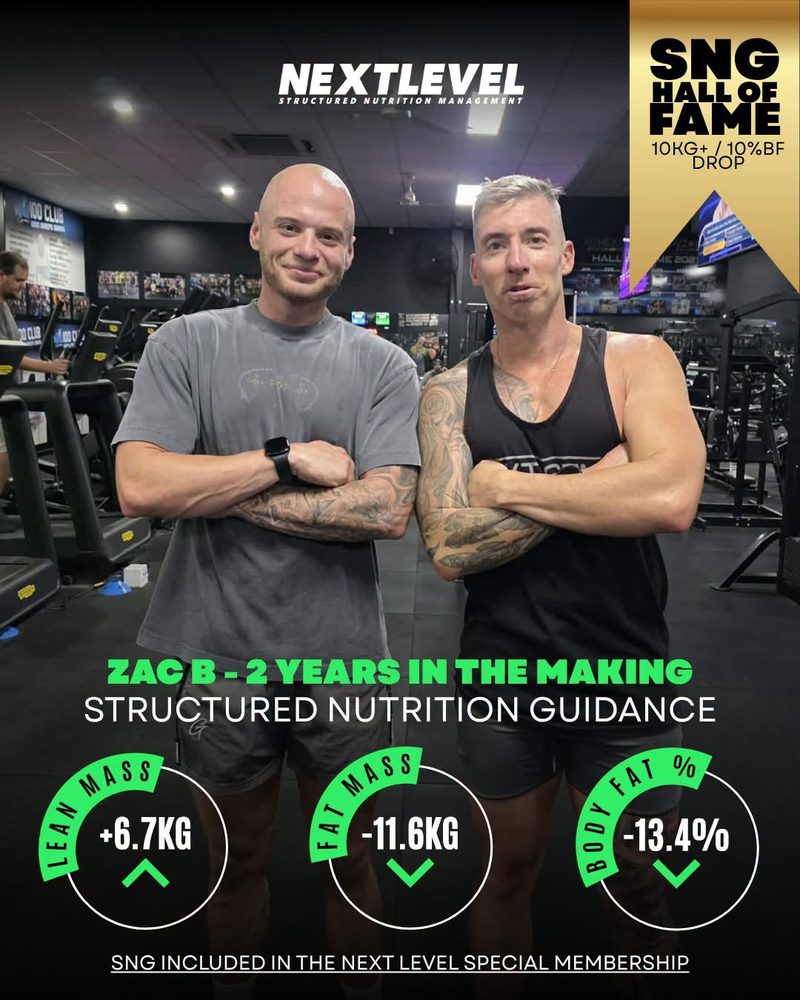 Zac B, 2 year results: +6.7kg lean mass, -11.6kg fat mass, -13.4% body fat