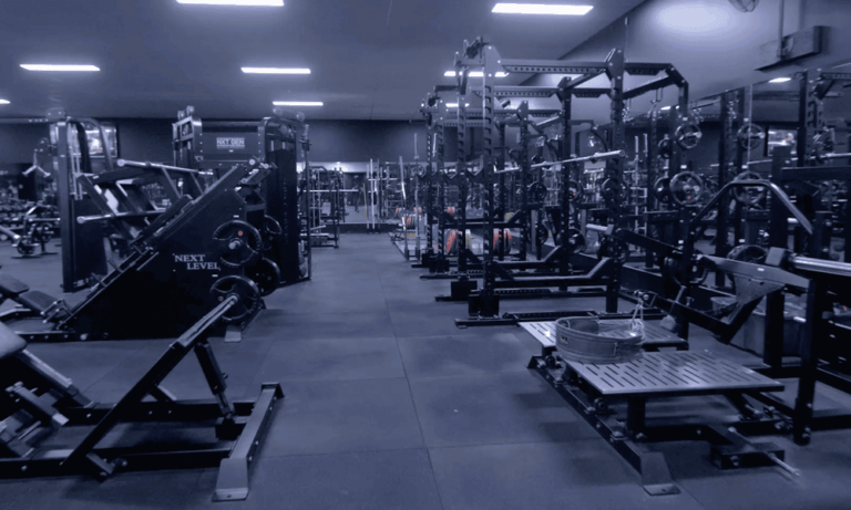 Lots of gym equipment and lifting racks for fitness